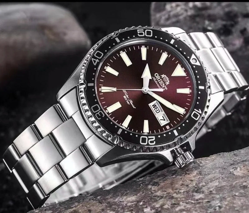 Orient duplo leão relógio mecânico totalmente automático masculino verde água fantasma relógio de mergulho masculino original importado 1:1