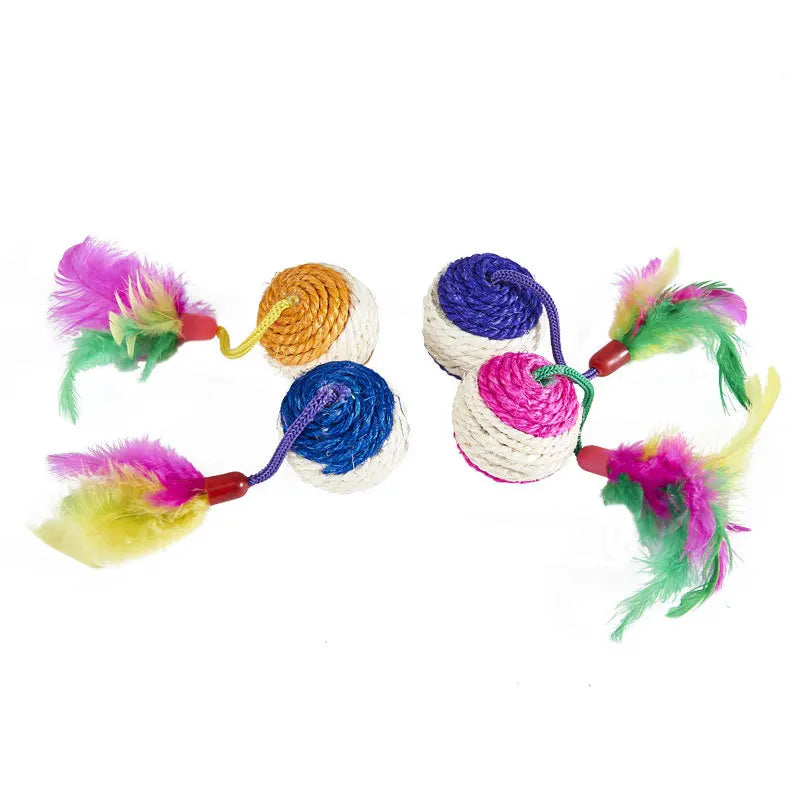 1pc brinquedo do gato sisal coçar bola treinamento brinquedo interativo para gatinho gato de estimação suprimentos brinquedo de penas brinquedos do gato interativos