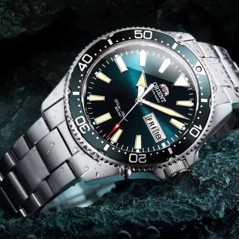 Orient duplo leão relógio mecânico totalmente automático masculino verde água fantasma relógio de mergulho masculino original importado 1:1