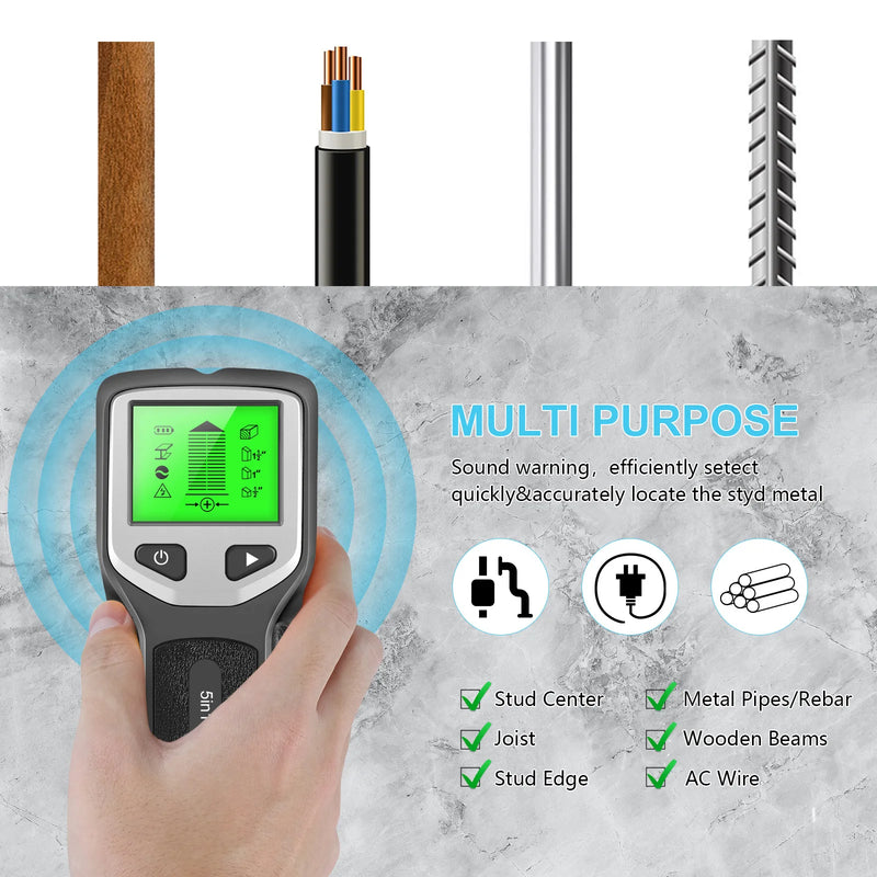 Novo detector de parede 5 em 1, detector portátil de coluna de parafuso, detector de cabo ac ao vivo, cabo, tubo de água em pvc, detector de metais