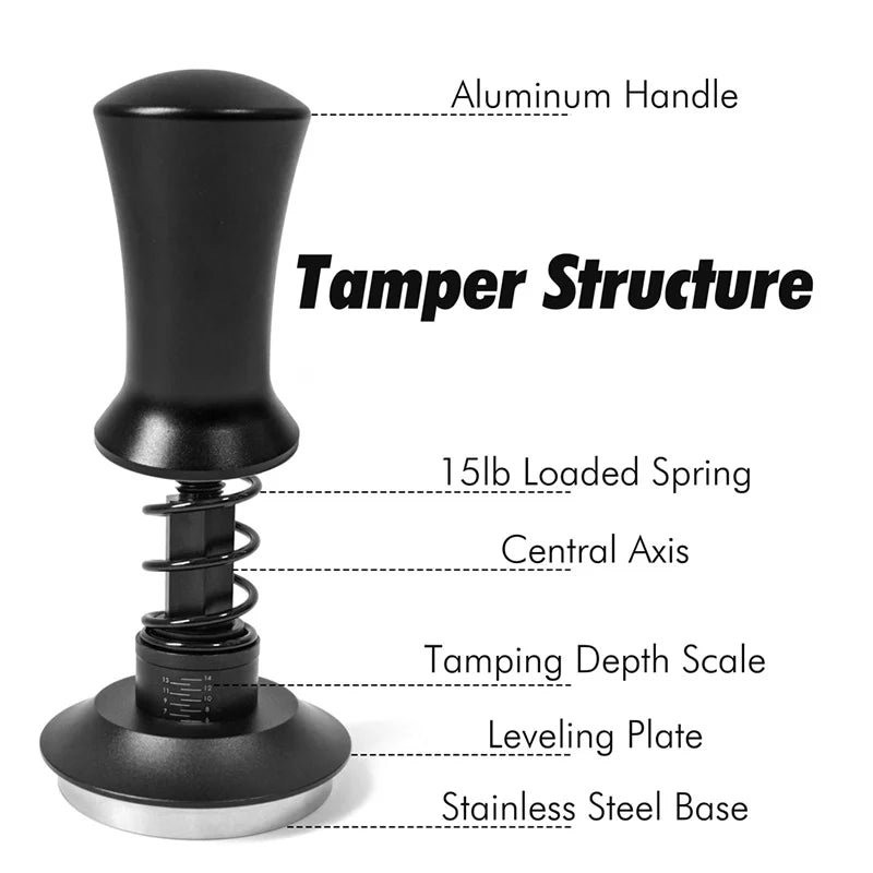 Tamper de café primavera espresso calcadeira 51mm 53mm 58mm calcadores de café e agitador de café calcadores de aço inoxidável acessórios de café