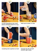 Liquidificador portátil de 6 lâminas, 2 copos para viagem, espremedor elétrico portátil, carga usb, suco de frutas frescas, liquidificador pessoal, smoothie