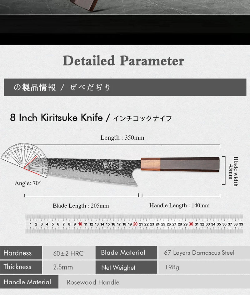 8 "japonês kiritsuke chef faca de aço damasco corte afiado carne vegetal slicer cutelo artesanal facas cozinha profissional