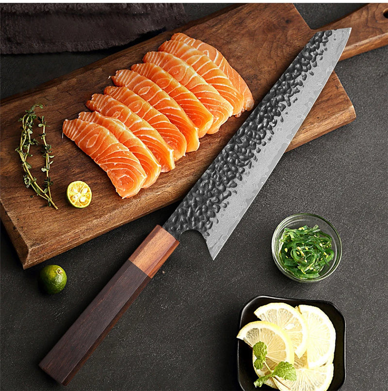 8 "japonês kiritsuke chef faca de aço damasco corte afiado carne vegetal slicer cutelo artesanal facas cozinha profissional