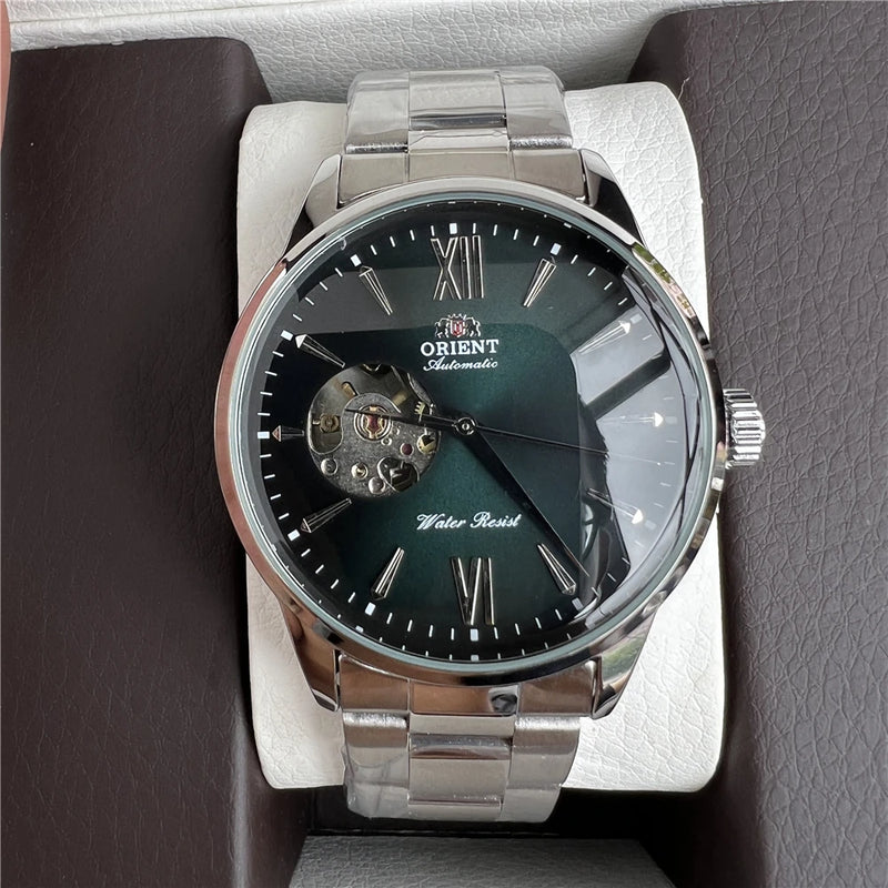 Orient Double Lion Classic Watch Series Remodelado Segunda Mão Relógio Mecânico Automático de Pele Oco Masculino