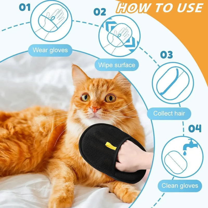 Escova removedora de pelos de animais de estimação, luvas removedoras de pelos de gatinho, escova de deshedding, luva para cachorro, gato, dupla face, pele, limpeza de pelos para carpete