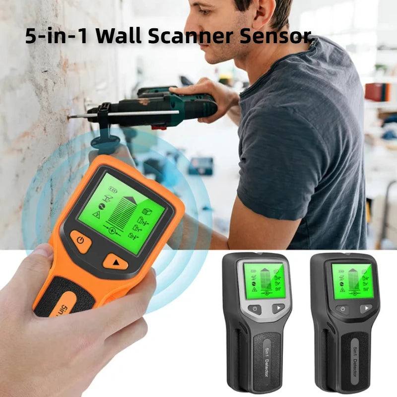 Novo detector de parede 5 em 1, detector portátil de coluna de parafuso, detector de cabo ac ao vivo, cabo, tubo de água em pvc, detector de metais