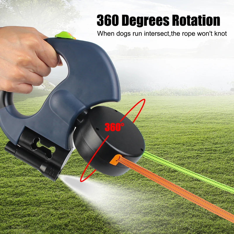 Trela retrátil automática para cães, 3m, com lanterna led, saco de resíduos, roleta, corda de tração dupla de 360 graus, suprimentos para animais de estimação