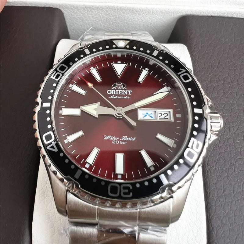 Orient duplo leão relógio mecânico totalmente automático masculino verde água fantasma relógio de mergulho masculino original importado 1:1