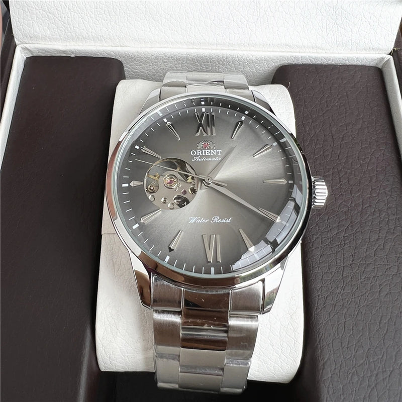 Orient Double Lion Classic Watch Series Remodelado Segunda Mão Relógio Mecânico Automático de Pele Oco Masculino