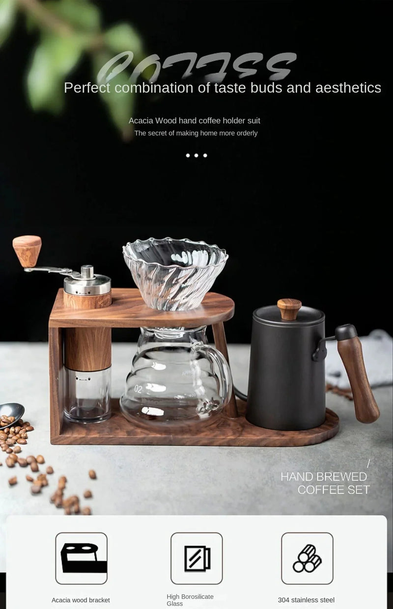 Conjunto de acessórios de café de viagem, moedor manual, suporte de armazenamento portátil, para acampamento ao ar livre, conjunto completo de presente, 6 peças